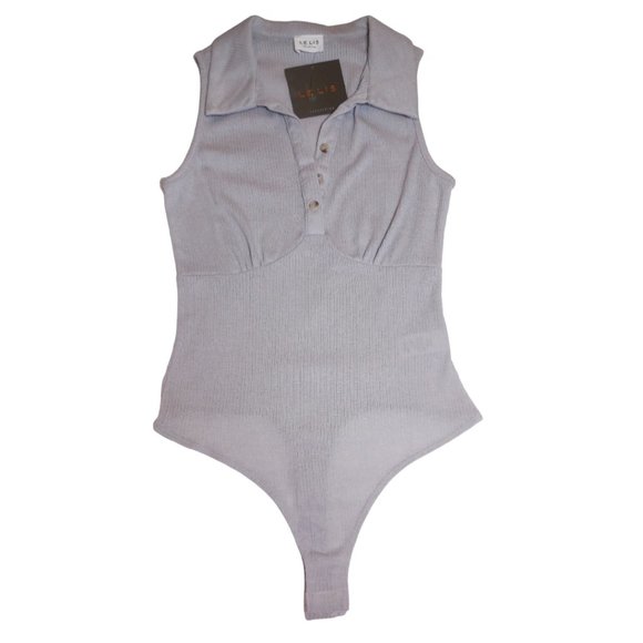Sleeveless Top Bodysuit NWT SMALL one piece collared shirt gray - Picture 1 of 10